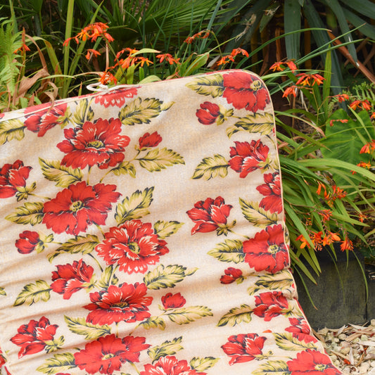 Vintage 1960s Garden Cushion / Mattress - Red Floral