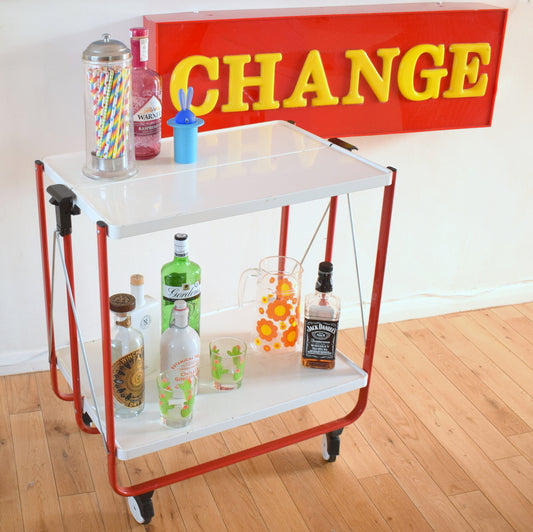 Vintage 1980s Folding Metal Trolley - Bar / Display / Party