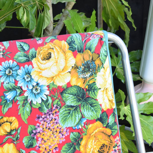 Vintage 1960s Folding Garden Chair - Roses - Red