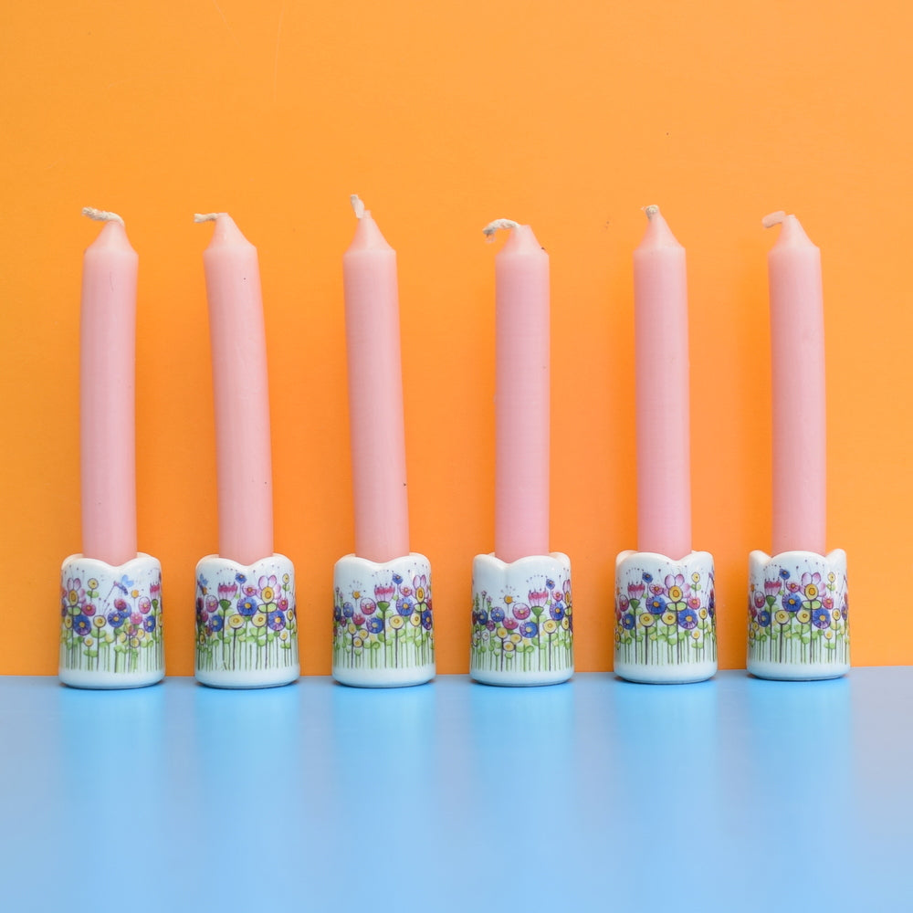 Vintage 1960s Ceramic Mini Candle Holders & Candles