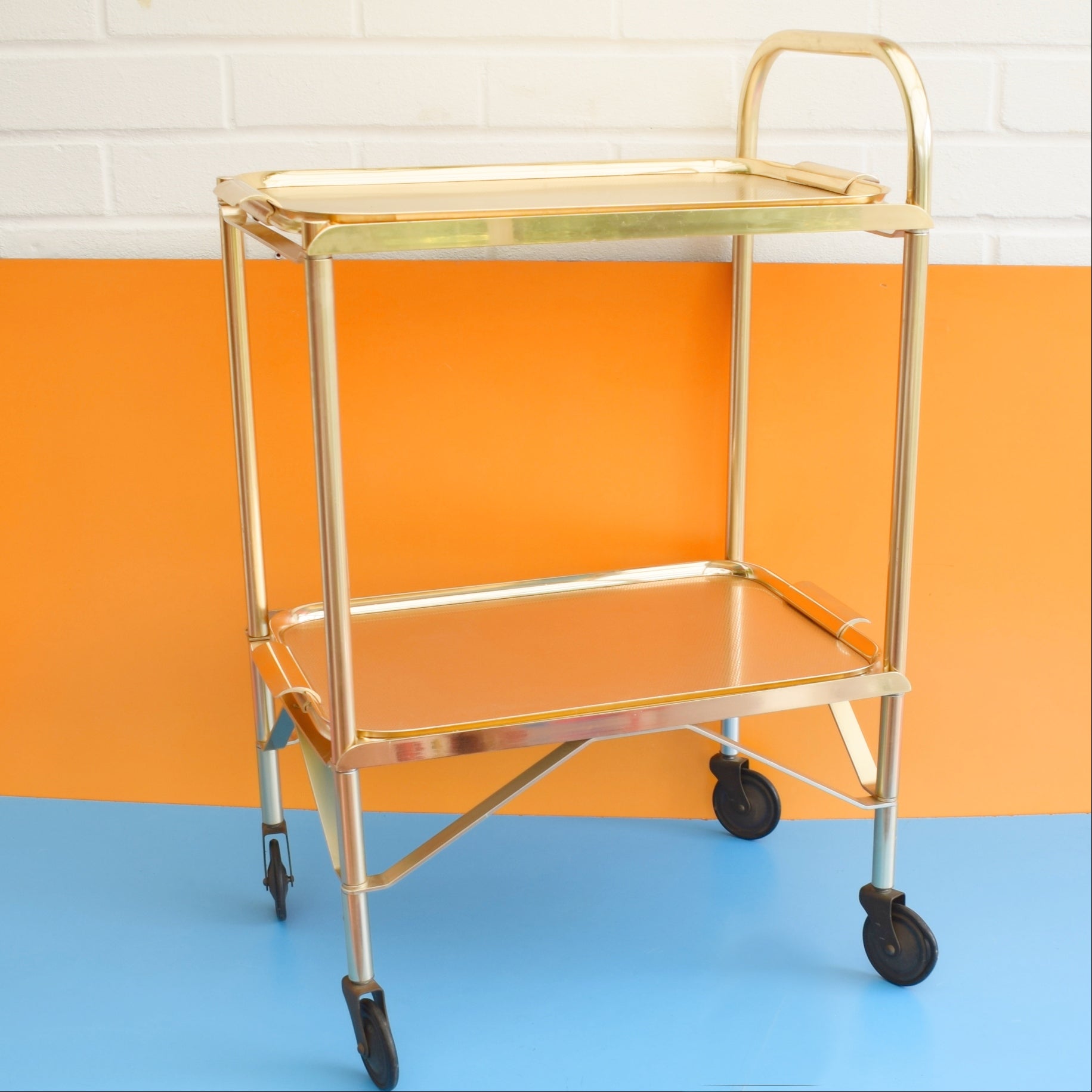 Vintage 1960s Aluminium Drinks / Plant / Display Trolley - Gold by Pineapple Retro