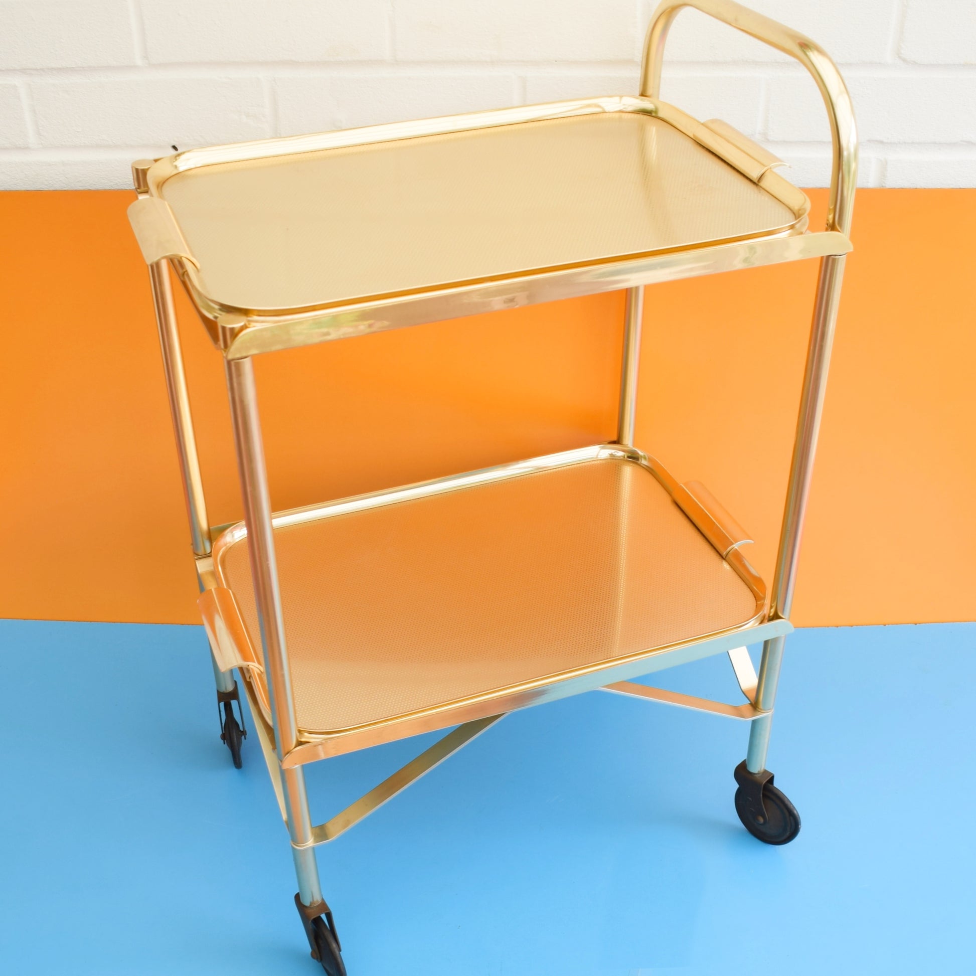 Vintage 1960s Aluminium Drinks / Plant / Display Trolley - Gold by Pineapple Retro