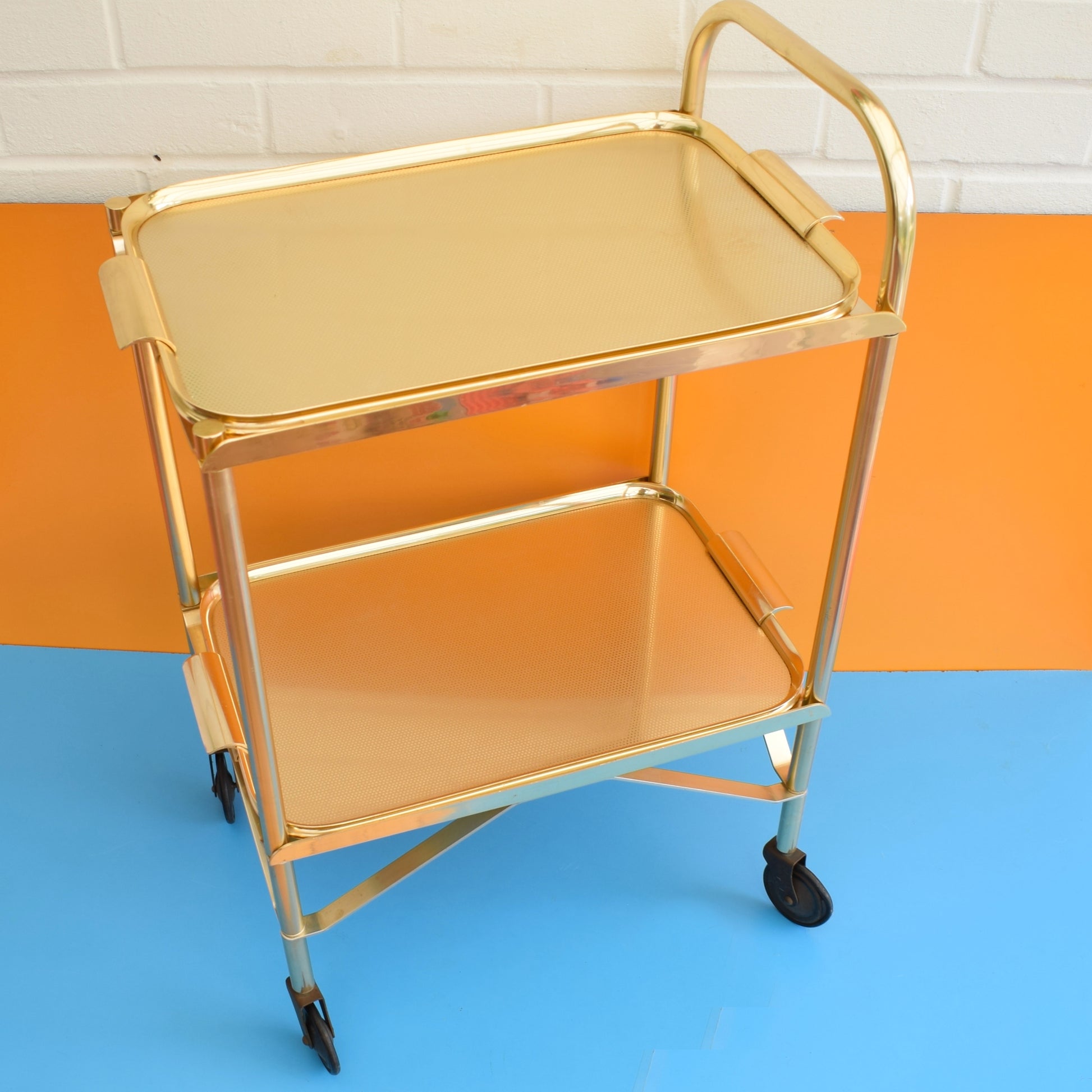 Vintage 1960s Aluminium Drinks / Plant / Display Trolley - Gold by Pineapple Retro