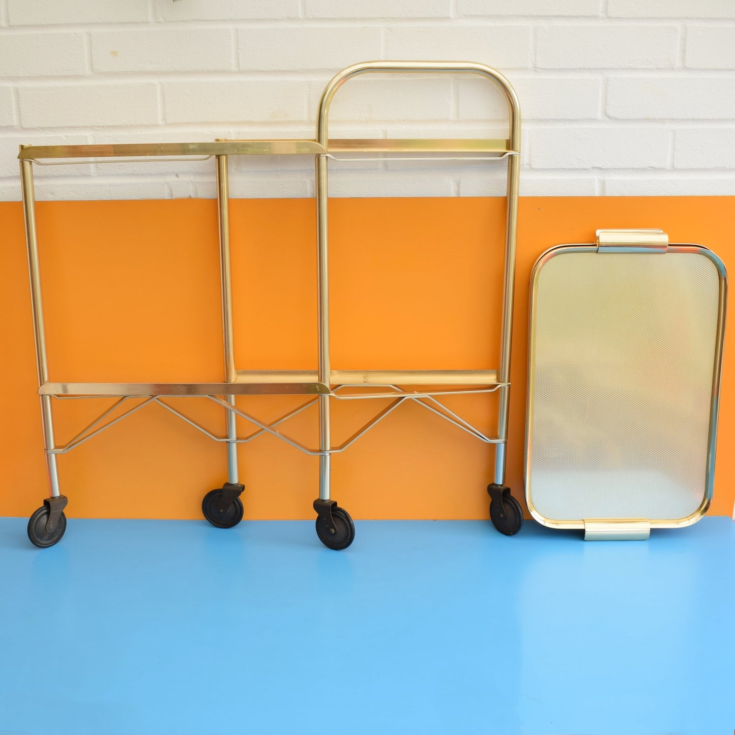 Vintage 1960s Aluminium Drinks / Plant / Display Trolley - Gold by Pineapple Retro