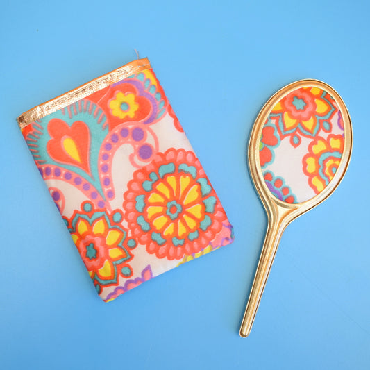 Vintage 1960s Wash Bag / Hand Mirror / Holder - Flower Power
