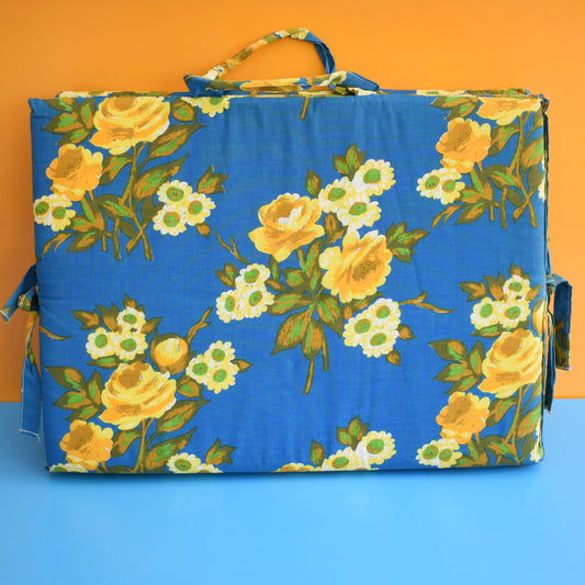 Vintage 1960s Padded Long Folding Cushion - Blue & Yellow