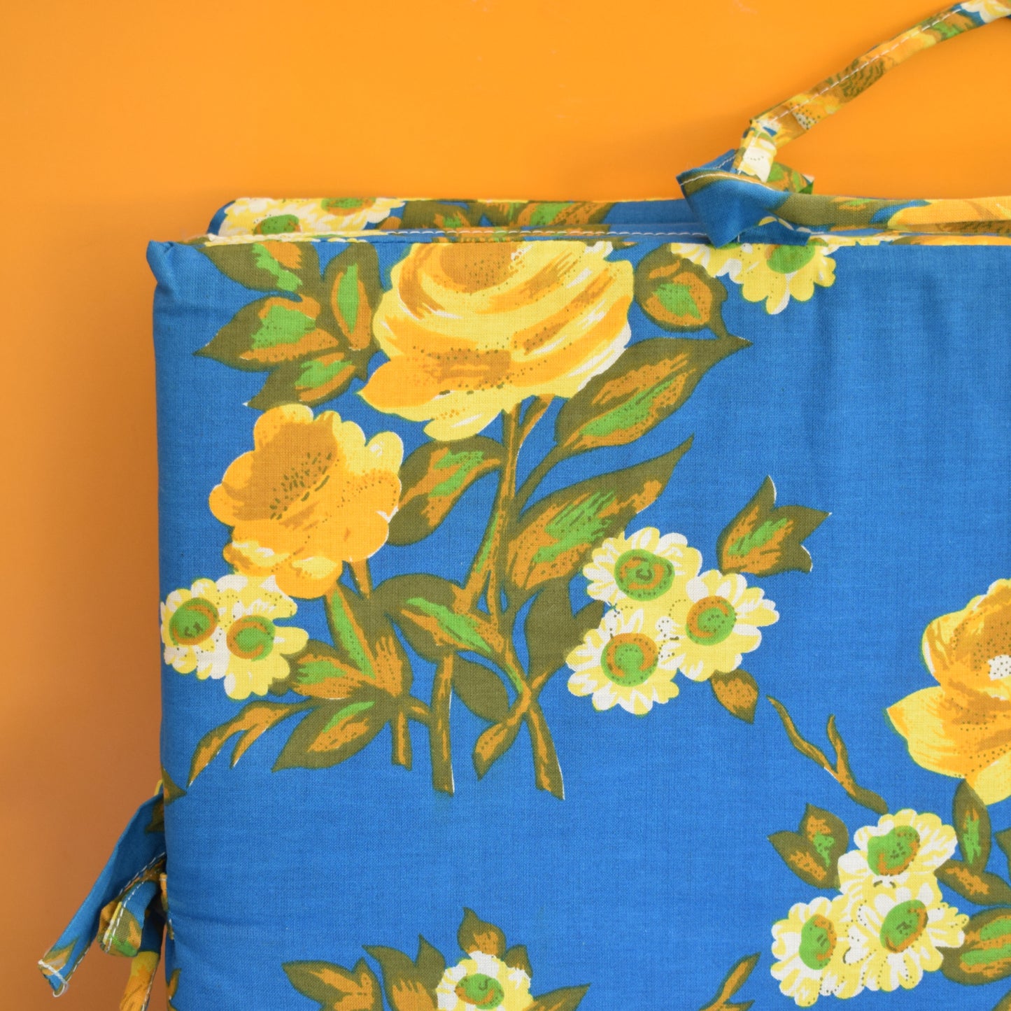 Vintage 1960s Padded Long Folding Cushion - Blue & Yellow