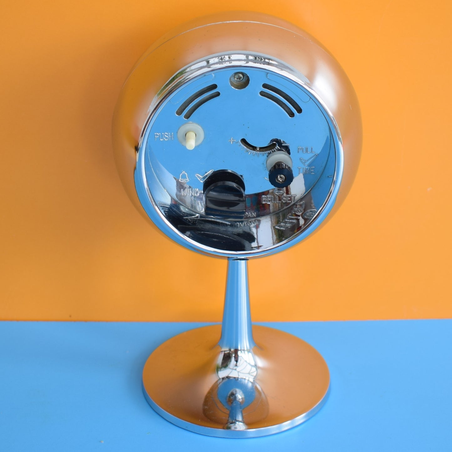 Vintage 1960s Ball Pedestal Alarm Clock - Red & Chrome