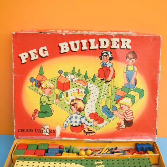 Vintage 1960s Boxed Chad Valley Peg Village Wooden by Vintage