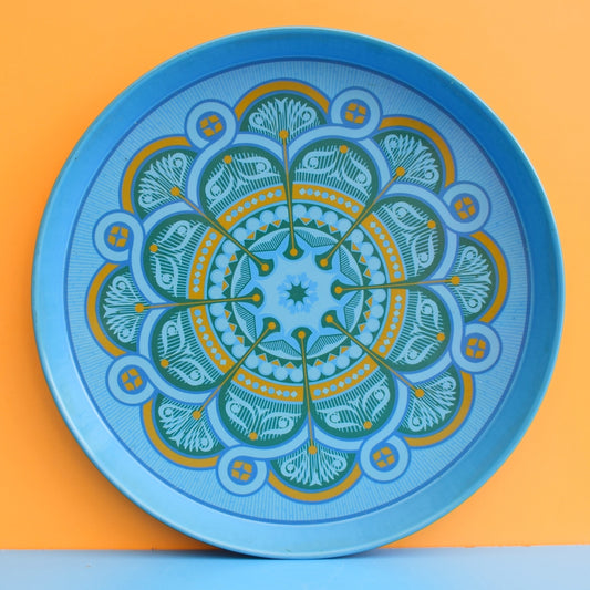 Vintage 1960s Round Tray - Geo Design- Blue by Vintage