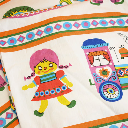 Vintage 1960s Kids Curtains- Trains/ Dolls - Freida Clowes Style by Pineapple Retro