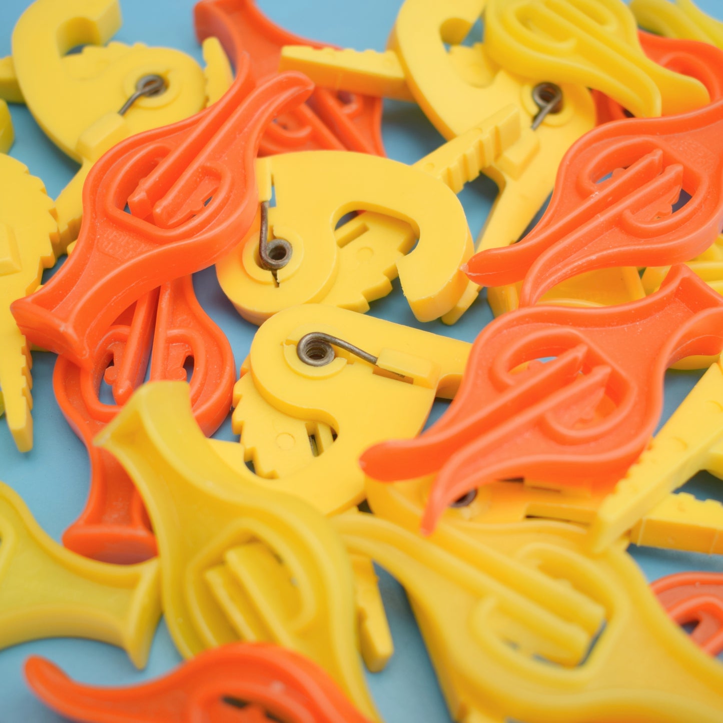 Vintage 1970s Plastic Clothes Pegs - Orange & Yellow by Vintage
