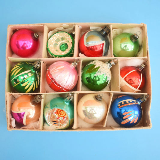 Vintage 1960s Glass Christmas Baubles - 12 Small . by Pineapple Retro