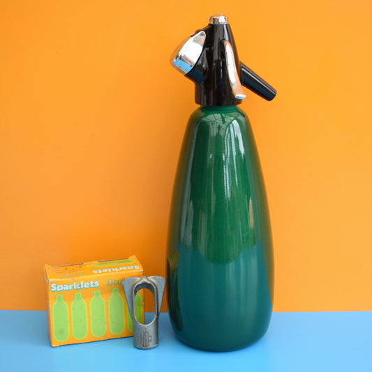 Vintage 1960s Soda Syphon, Bulbs & Key - Emerald Green