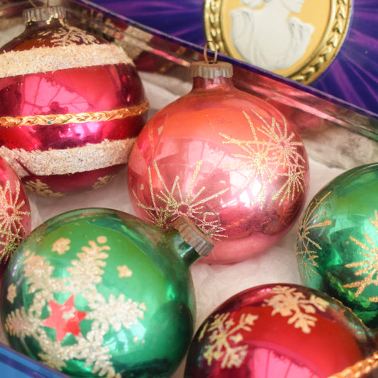 Vintage 1960s Glass Christmas Baubles - 6 Medium by Pineapple Retro