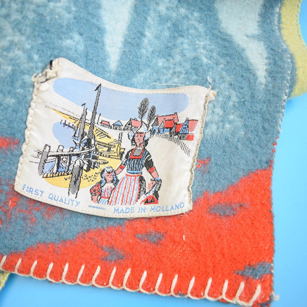 Vintage 1950s Wooly Blanket / Throw - Dutch - Blue / Red