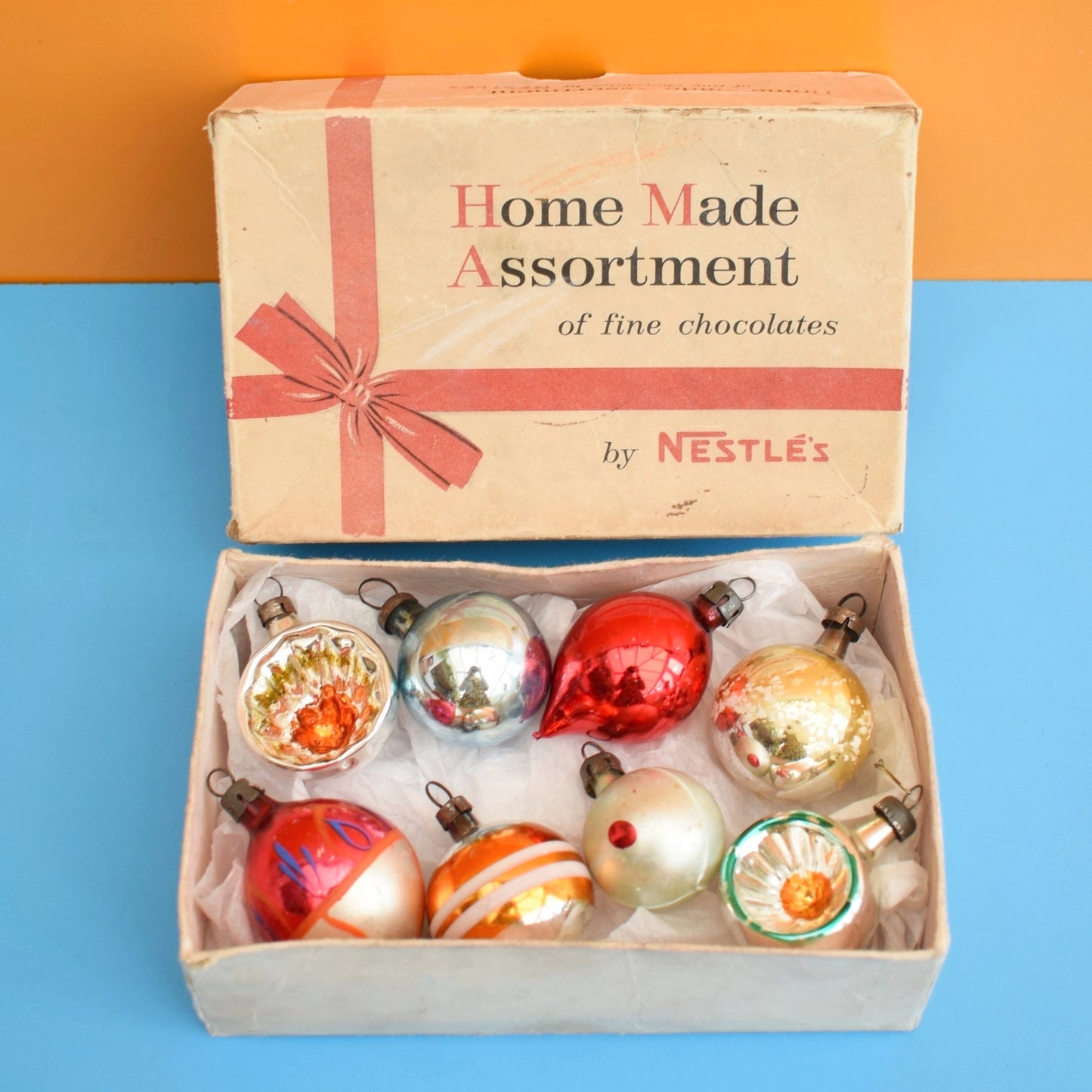 Vintage 1960s Glass Christmas Baubles - 8 Smaller .