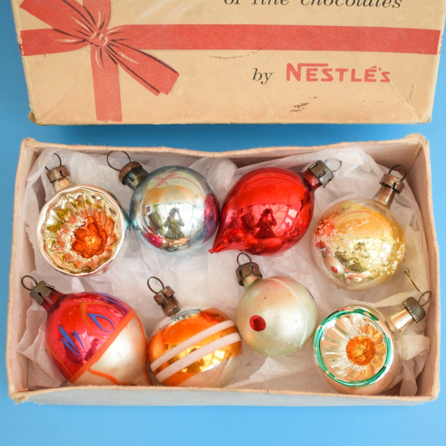 Vintage 1960s Glass Christmas Baubles - 8 Smaller .