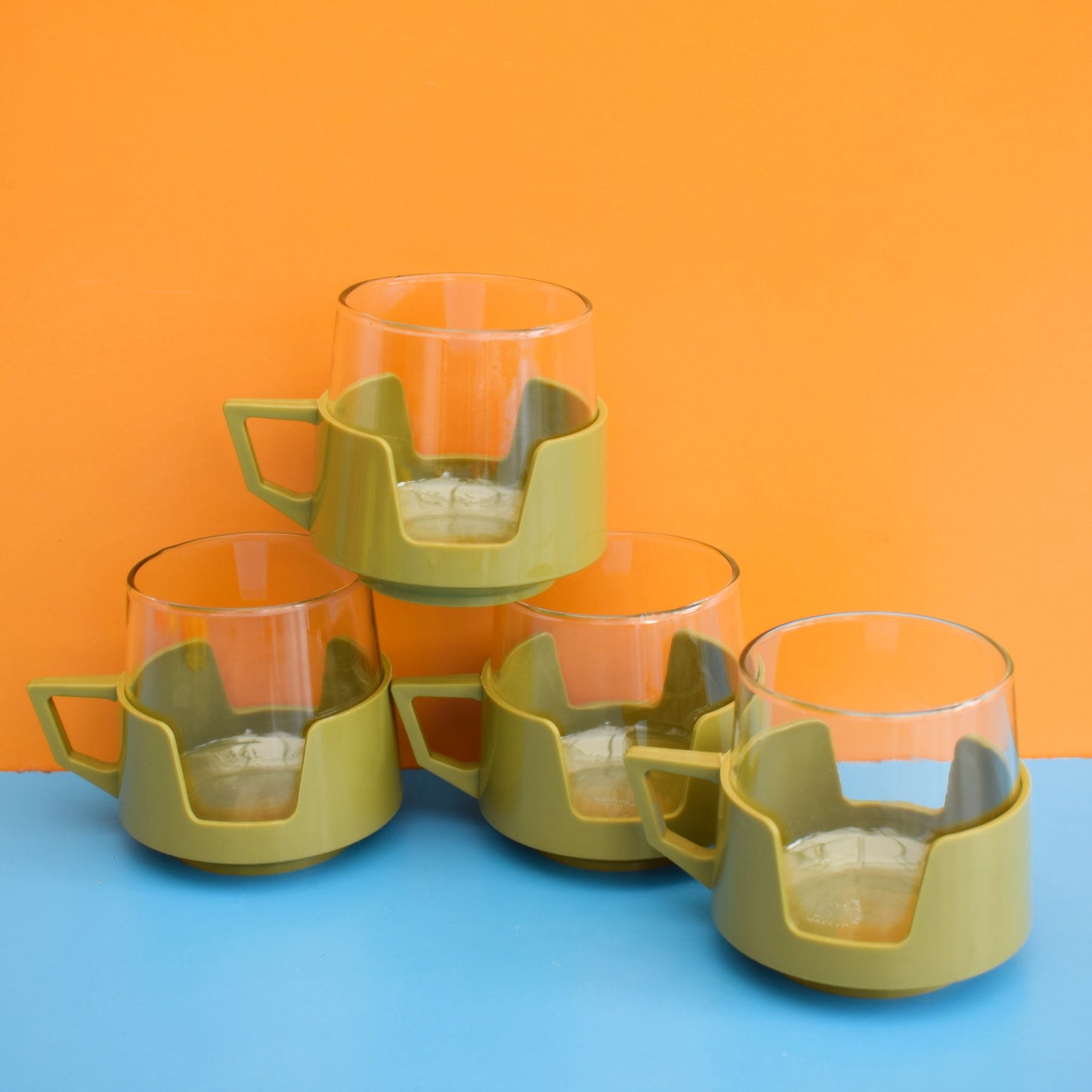 Vintage 1960s Drink-Up Glasses- Green/ Orange