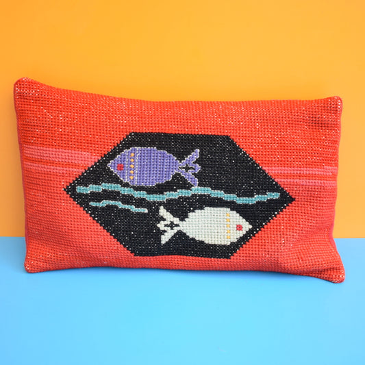 Vintage 1960s Small Tapestry Cushion - Fish Tank