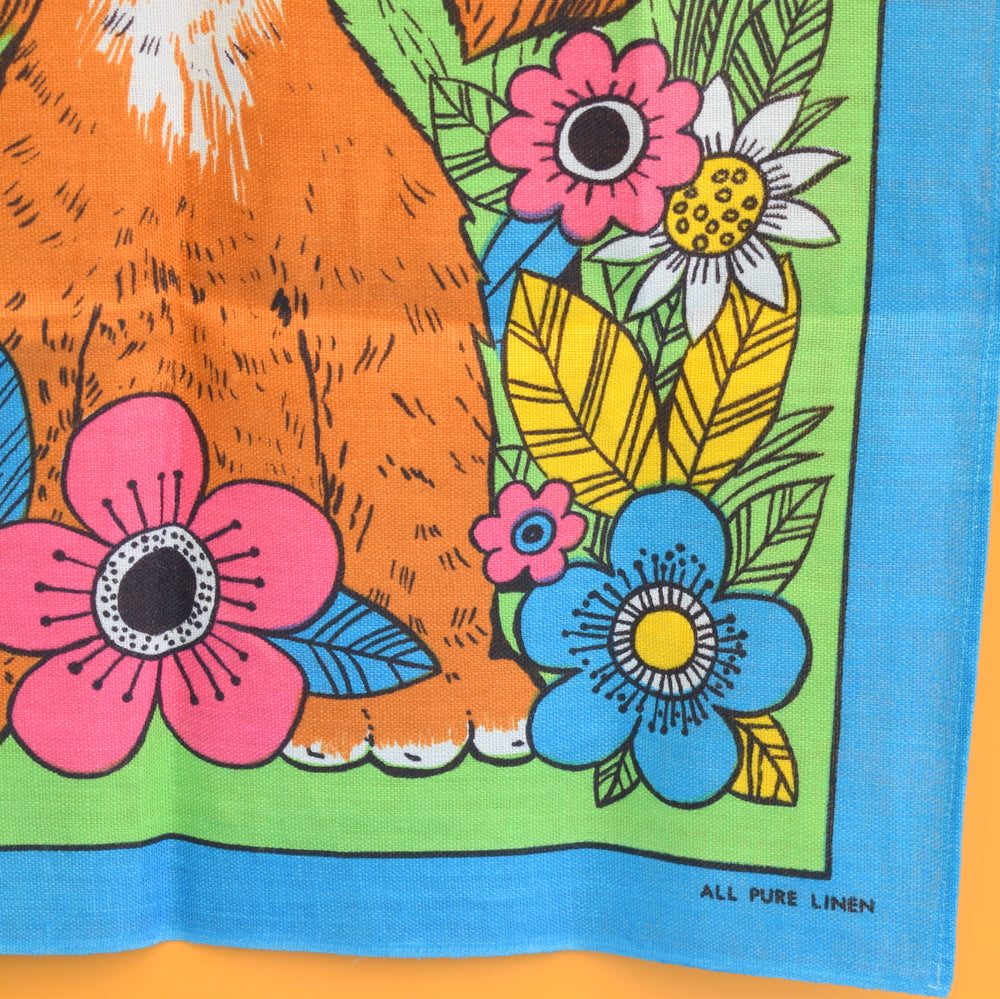 Vintage 1960s Tea Towel - Flower Power Dog - Mamlok Style