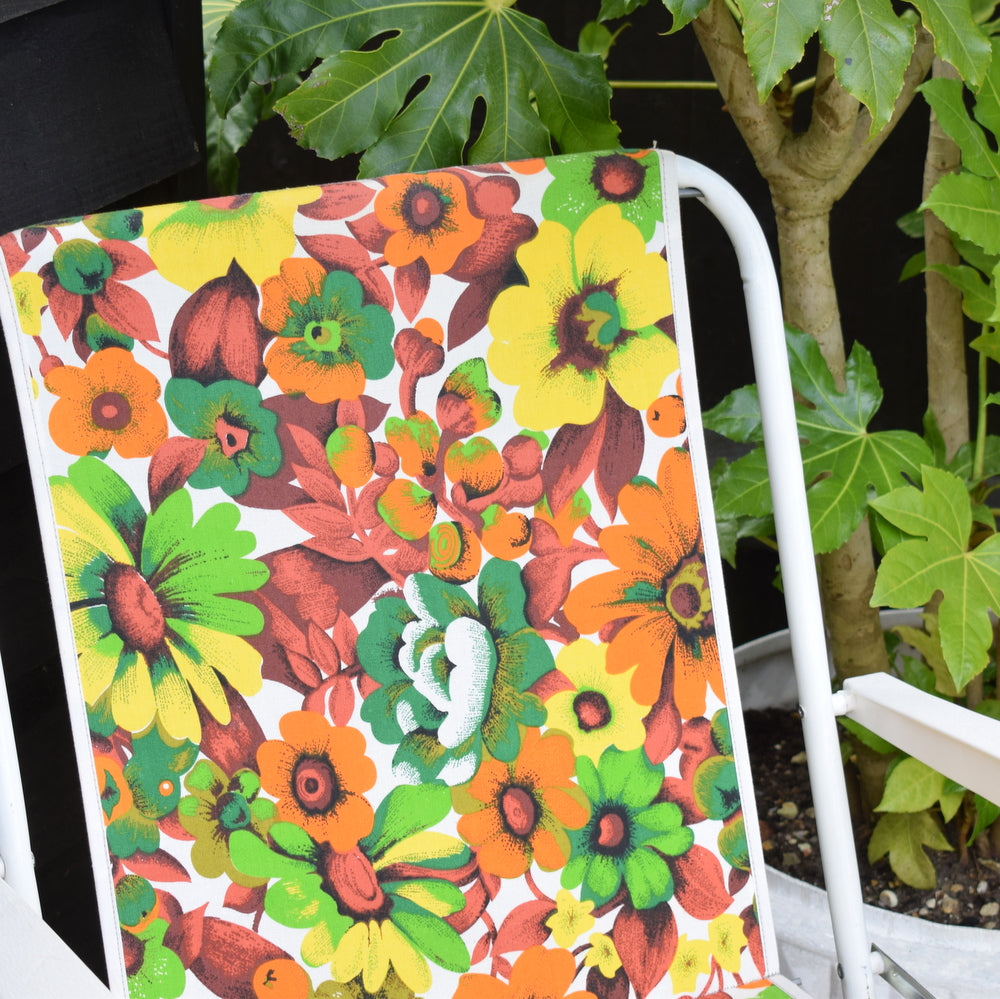 Vintage 1960s Folding Garden Chair - Flower Power - Orange / Green