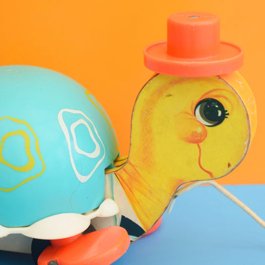 Vintage 1960s Fisher Price Tortoise Pull Along Toy by Pineapple Retro