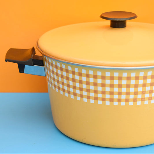 Vintage 1960s Enamel Saucepan - Gingham - Mustard by Vintage