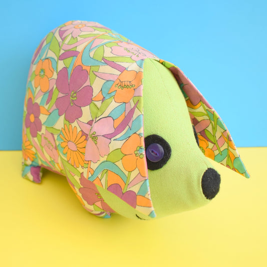 Vintage 1960s Kitsch Pig Toy - Flower Power Fabric