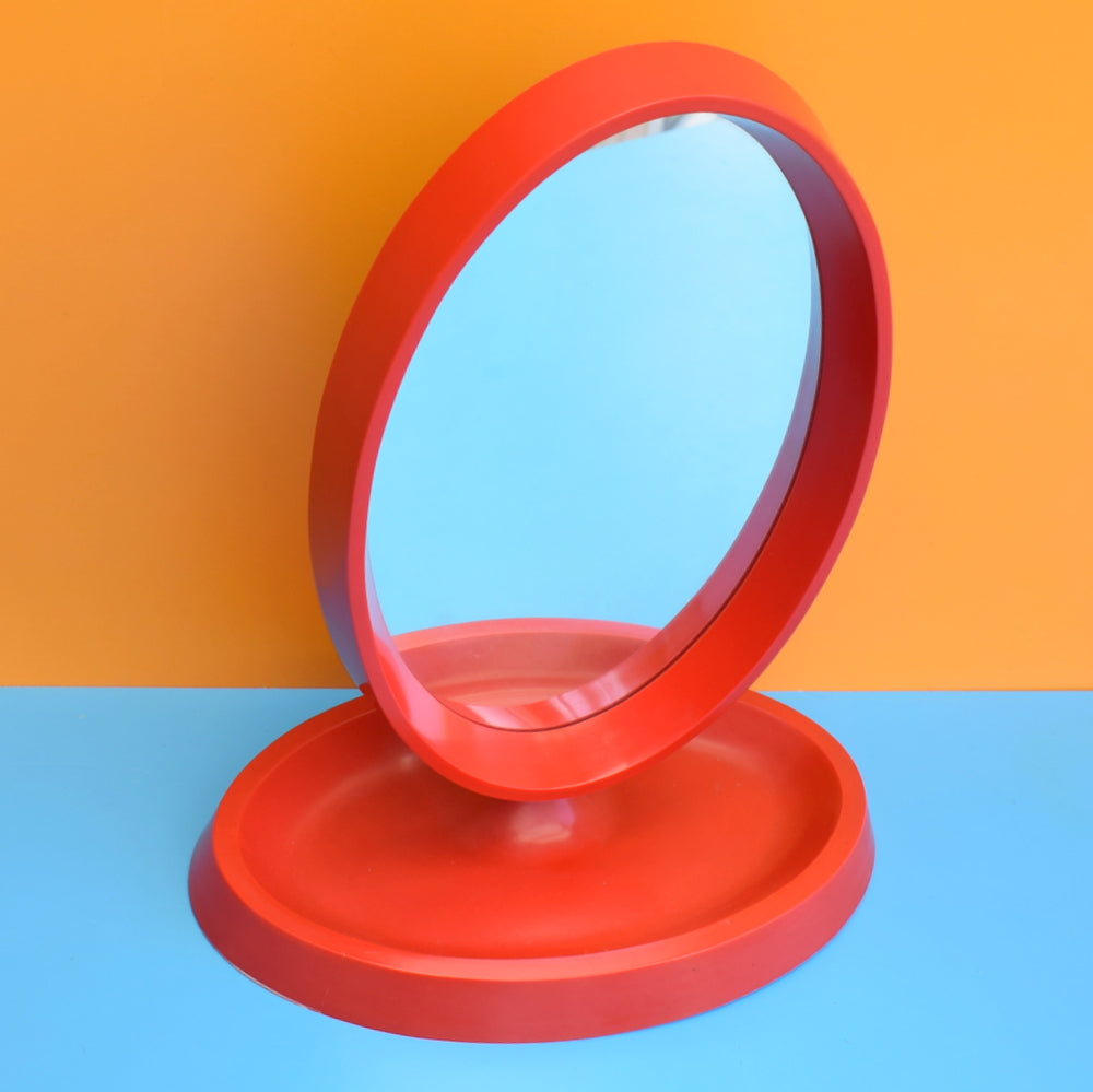 Vintage 1970s Plastic Dressing Table Mirror - Red