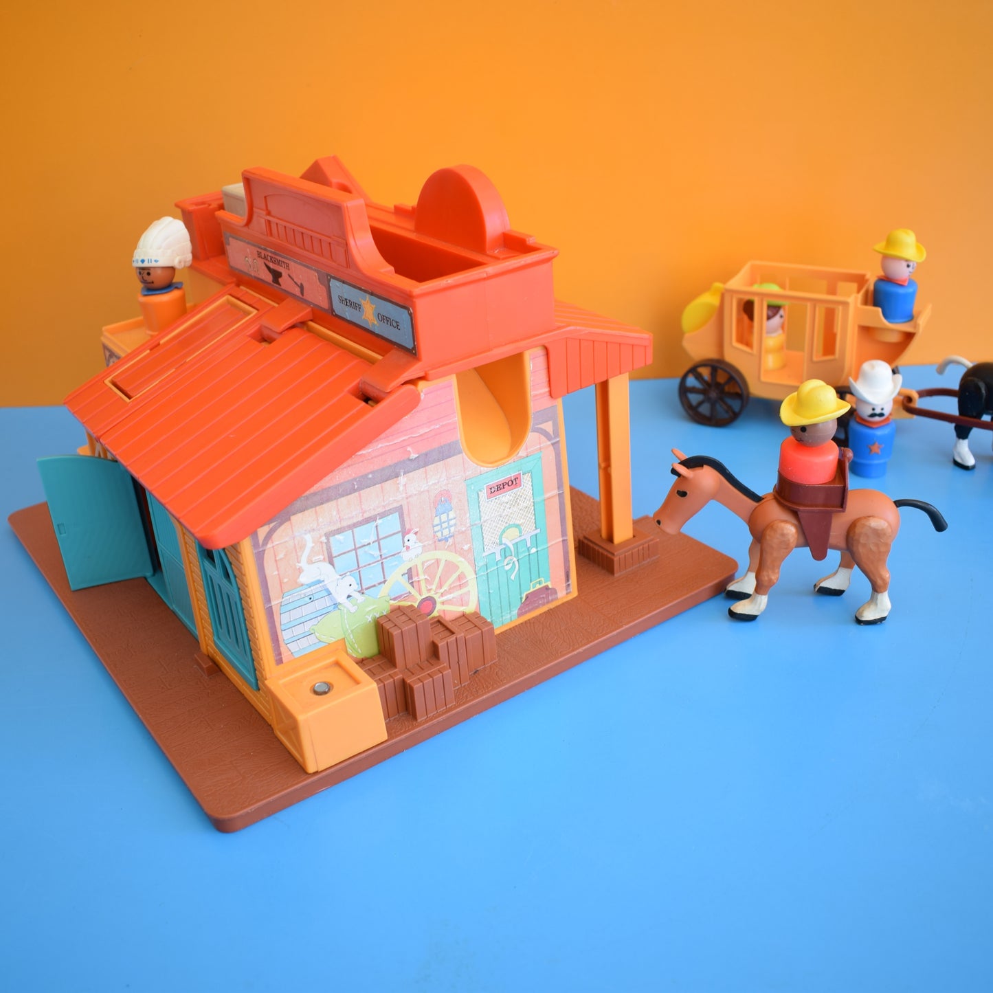 Vintage 1980s Fisher Price Western Town Set