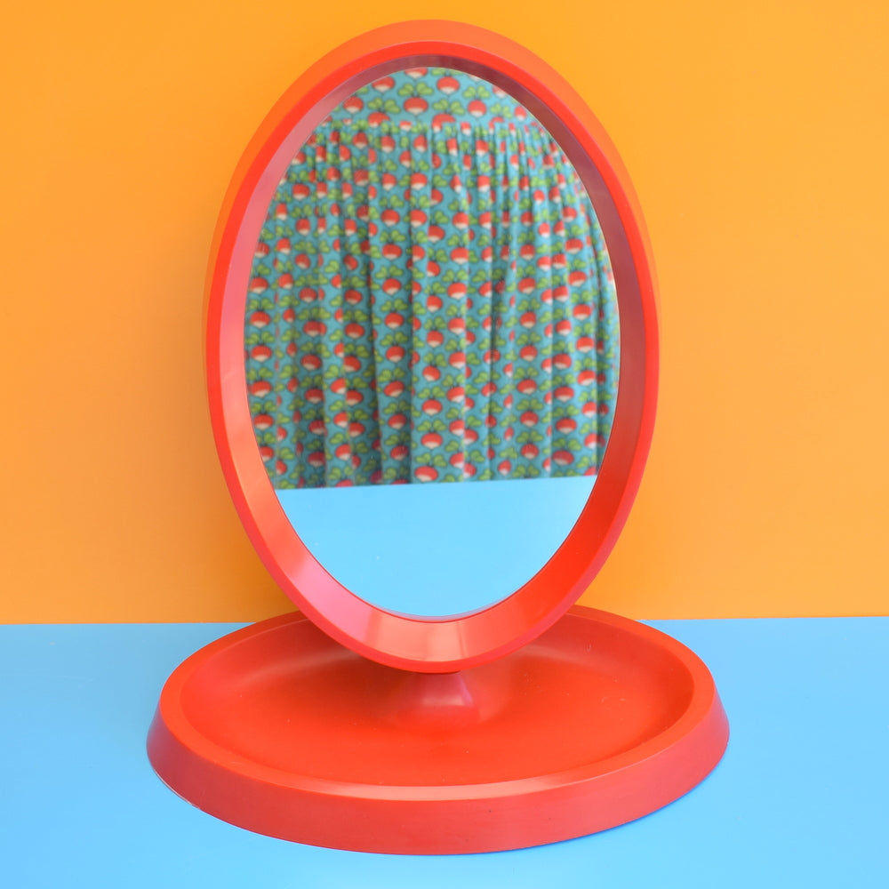 Vintage 1970s Plastic Dressing Table Mirror - Red