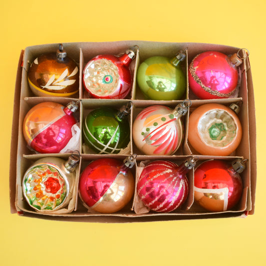 Vintage 1960s Glass Christmas Baubles - 12 Small by Pineapple Retro