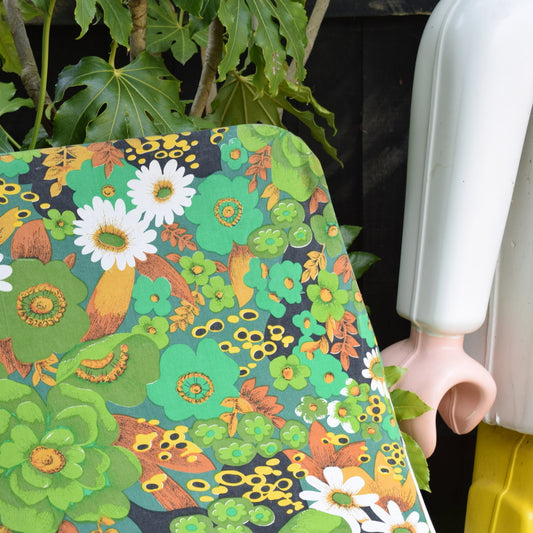 Vintage 1970s Garden Sun Lounger - Green Flower Power