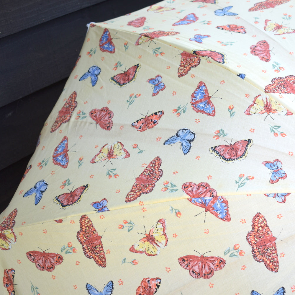 Vintage 1970s Folding Clip On Garden Parasol - Butterfly Print
