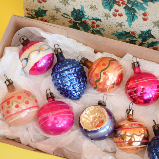Vintage 1960s Glass Christmas Baubles - 10 Small by Pineapple Retro