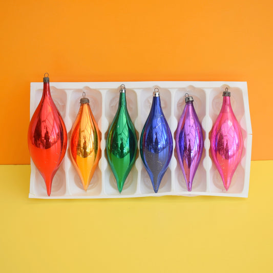 Vintage 1960s Teardrop Glass Christmas Baubles -Rainbow by Pineapple Retro