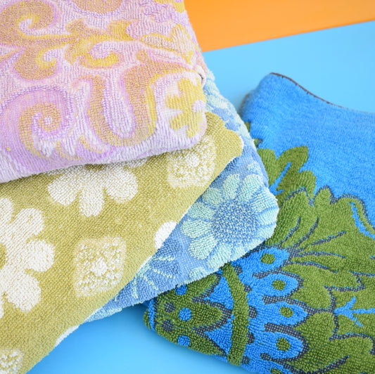 Vintage 1960s Cotton Flower Power Towels - Various