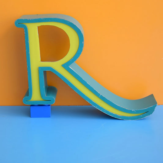 Vintage Metal Shop Box Letter R - Teal & Lime by Pineapple Retro