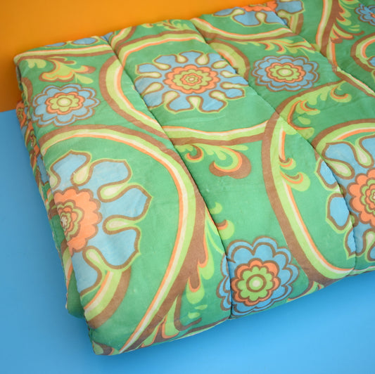 Vintage 1960s Sleeping Bag - Flower Power - Green