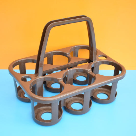 Vintage 1970s Plastic Bottle Carrier - Brown