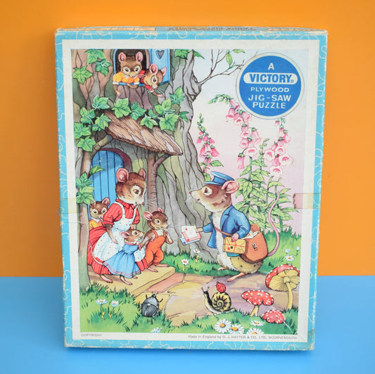 Vintage 1960s Victory Plywood Puzzle - Mice / Toadstools