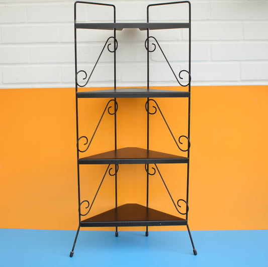 Vintage 1950s Folding Metal Corner Shelf - Black
