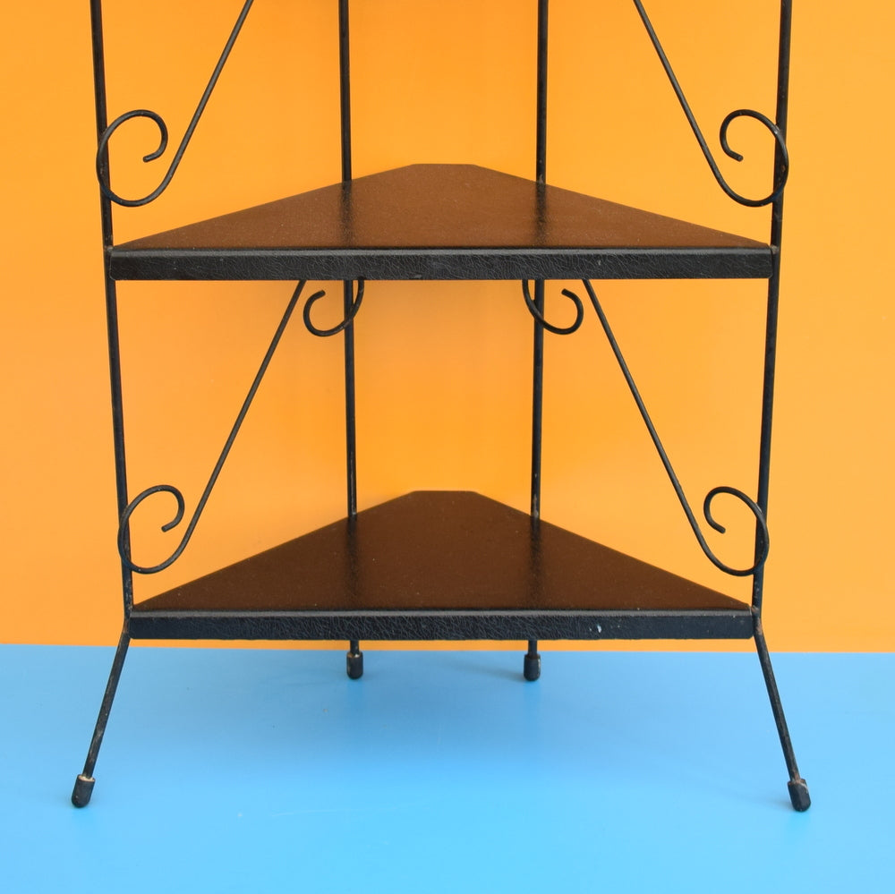 Vintage 1950s Folding Metal Corner Shelf - Black