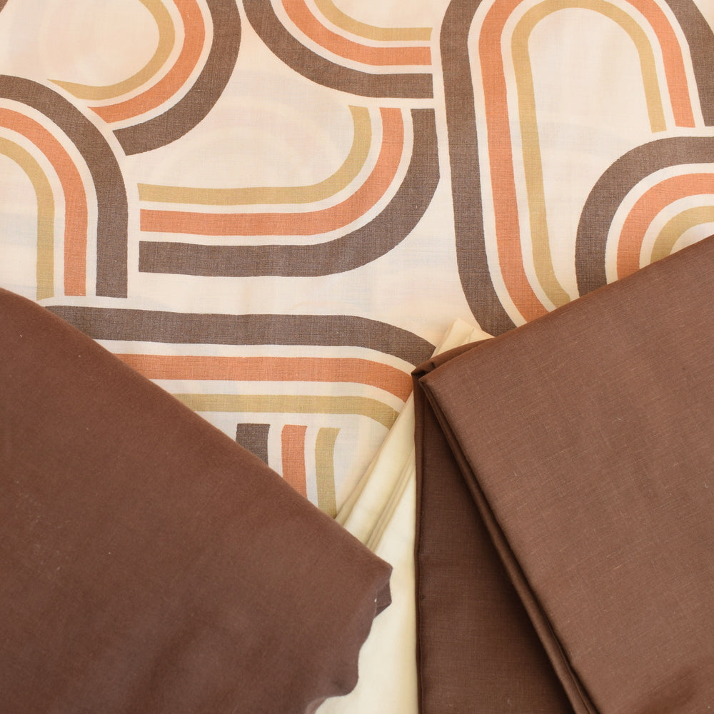 Vintage 1970s Double Duvet Cover / Bedding Set - Geometric - Brown