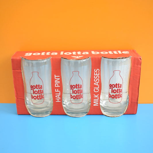 Vintage 1970s Milk Glasses x 3- Gotta Lotta Bottle