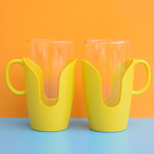 Vintage 1960s Drink-Up Glass Mugs x2 - Yellow by Vintage