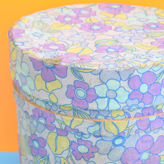 Vintage 1960s Fabric Covered Container - Flower Power - Blue