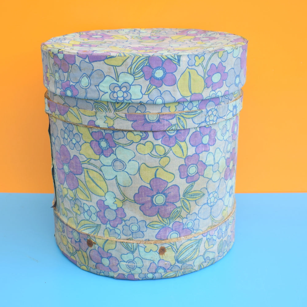 Vintage 1960s Fabric Covered Container - Flower Power - Blue