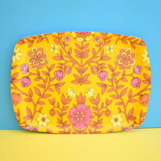 Vintage 1960s Flower Power Large Thetford Tray - Yellow